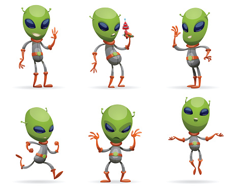 Set of funny green aliens