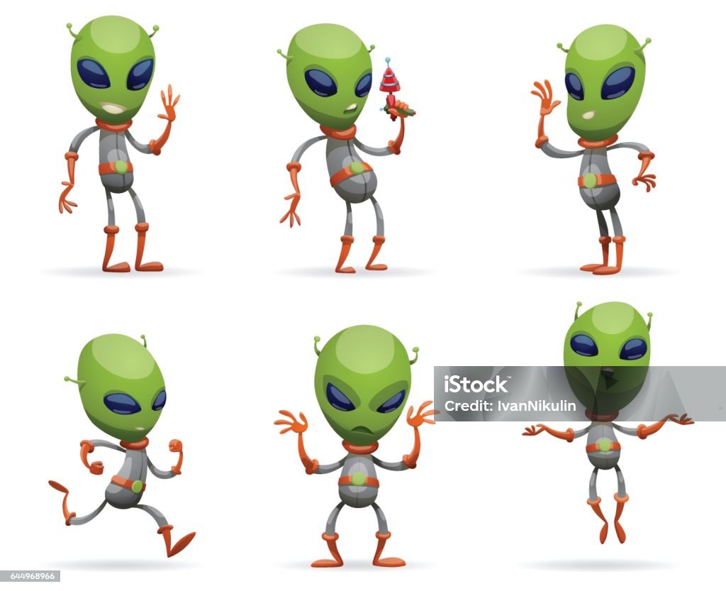 Set Of Funny Green Aliens Stock Illustration - Download Image Now - Alien,  UFO, Cartoon - iStock