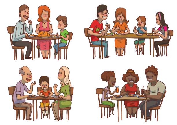 家族の食卓セット - parent thanksgiving eating food点のイラスト素材／クリップアート素材／マンガ素材／アイコン素材