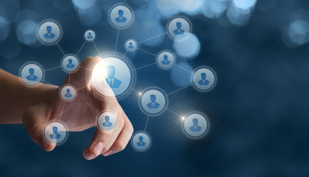 istock Hand presses the button with the avatar business network. 644969304