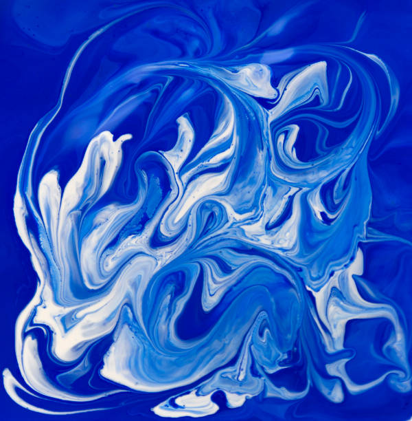istock Blue and white liquid texture, watercolor hand drawn marbling illustration, abstract background 644977150