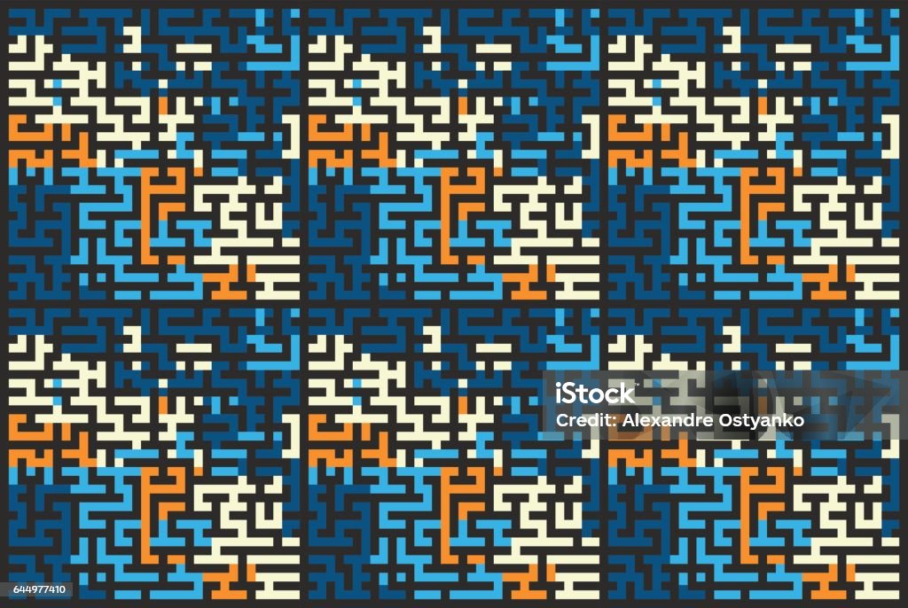 Square Seamless Pattern Of Colored Labyrinth Flat Stock Illustration ...