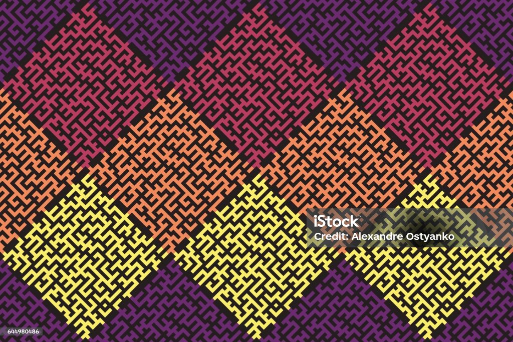 Square Seamless Pattern Of Colored Labyrinth Flat Stock Illustration ...