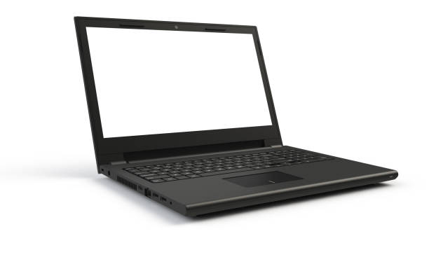 istock 3d render of a black laptop isolated on white. 644987846