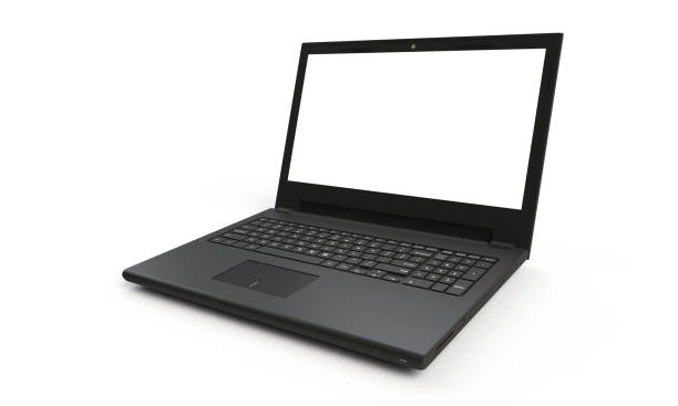 istock 3d render of a black laptop isolated on white. 644987892