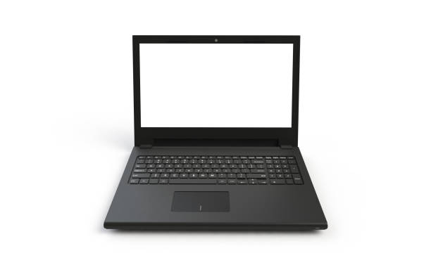 istock 3d render of a black laptop isolated on white. 644987928
