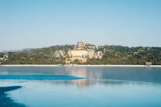 Beautiful landscape with historical temple and Kunming Lake at the Summer Palace, Beijing