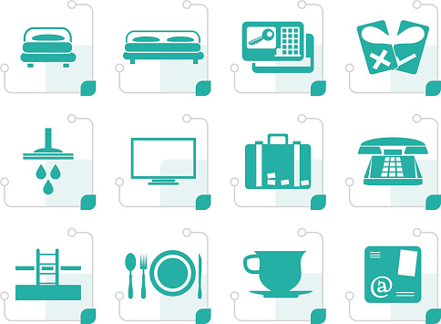 Stylized Hotel and motel icons  - Vector icon Set