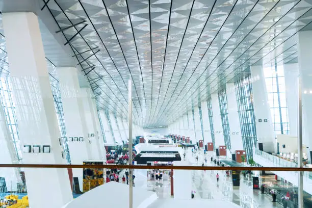 Passengers in Shanghai Pudong International Airport terminal