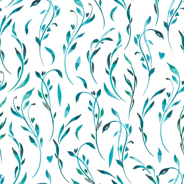 istock seamless pattern of watercolor blue and green leaves and flowers 644998998