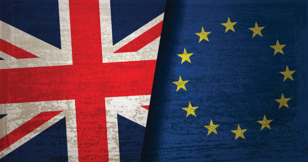 istock United Kingdom and European Union Flag with grunge texture background 645001924