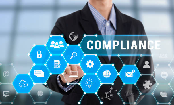 istock Businessman hand pressing button Compliance. sign on virtual screen. 645004990