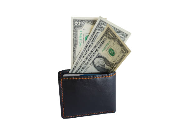 istock Dollar bills in a leather bag on a white background. 645008876