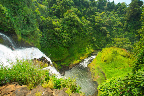 istock Big waterfall in Laos on top view 645011432