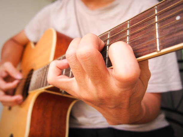 istock Closeup an acoustic guitar being played 645011678
