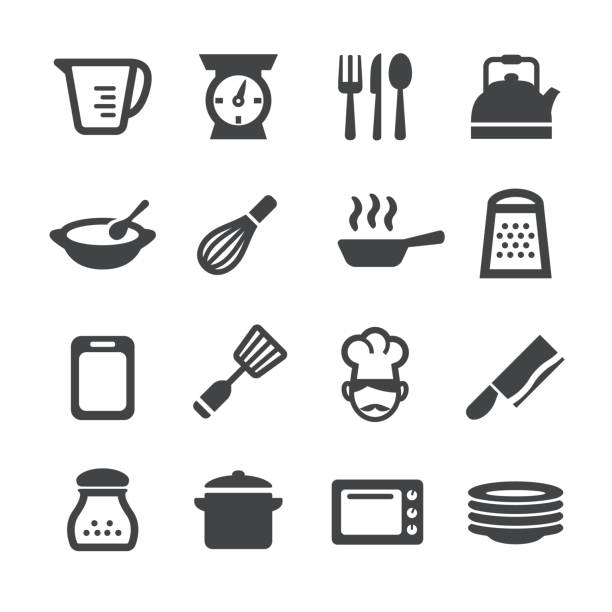 bildbanksillustrationer, clip art samt tecknat material och ikoner med matlagning ikoner - acme-serien - storkök