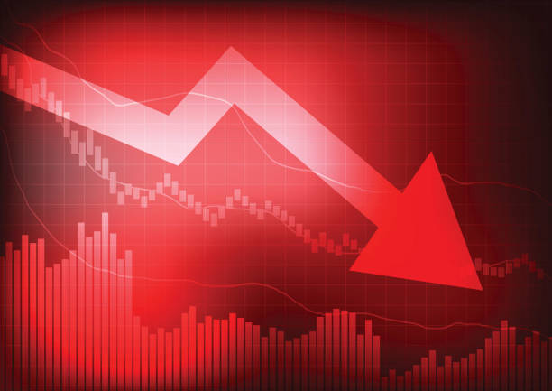 Vector Decreasing Graph And Arrow On Red Stock - Image Now -