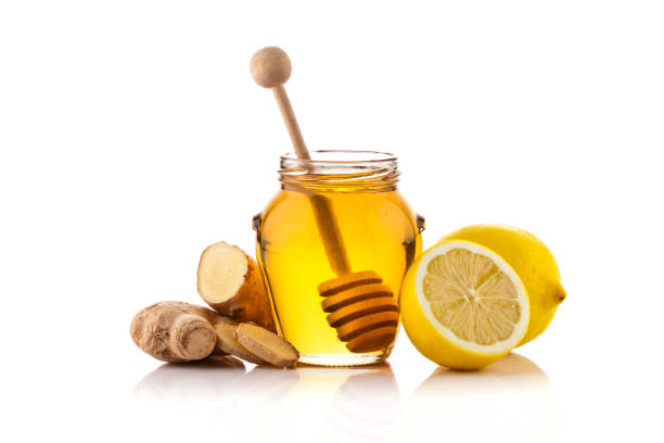 Honey jar , lemons and ginger
