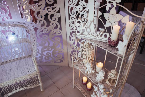 istock White wedding photo zone wooden sofa 645019266