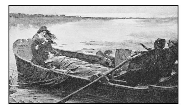 Antique dotprinted photo of paintings: Wounded knight