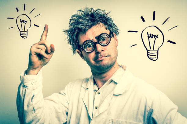 istock Crazy scientist got the great idea with bulb symbol 645022870