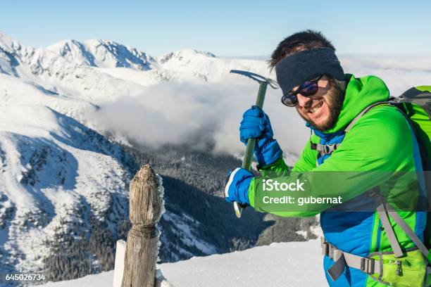 Tourist With Ice Axe Stock Photo - Download Image Now - 30-39 Years, Active Lifestyle, Admiration