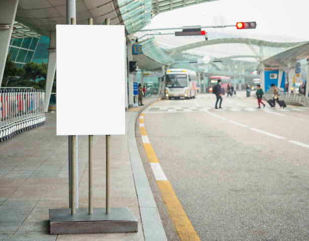 istock Blank Banner stand Building Airport shuttle bus service 645033482