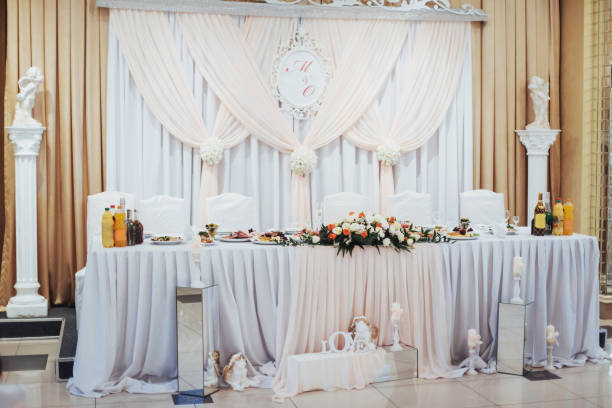 istock luxury decorated main table in the wedding hall 645034262