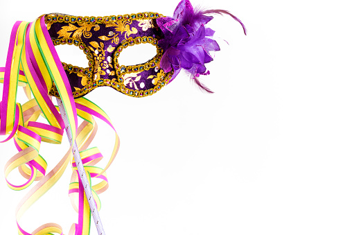 Carnival mask in front of a white background