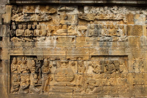 istock Relief of Borobudur temple in Yogyakarta, Java, Indonesia 645056358