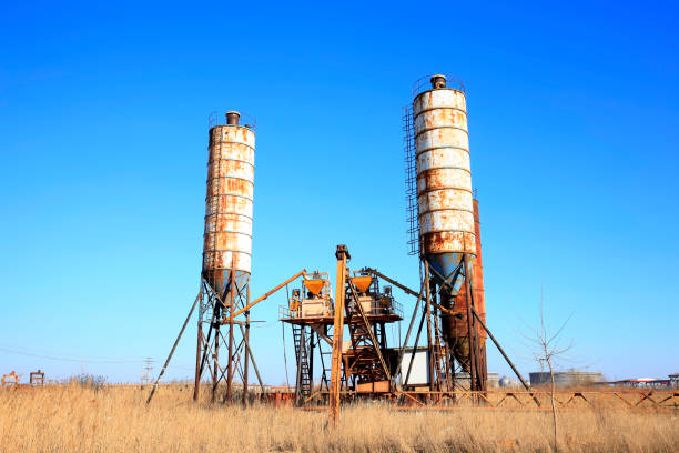 istock Concrete mixing tower. Concept of on-site construction facility 645067890