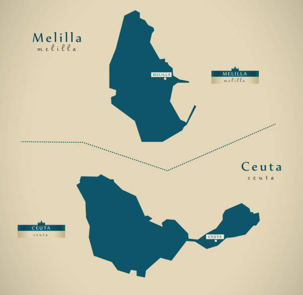 Modern Map - Melilla and Ceuta Spain ES illustration Modern Map - Melilla and Ceuta Spain ES illustration ceuta map stock illustrations