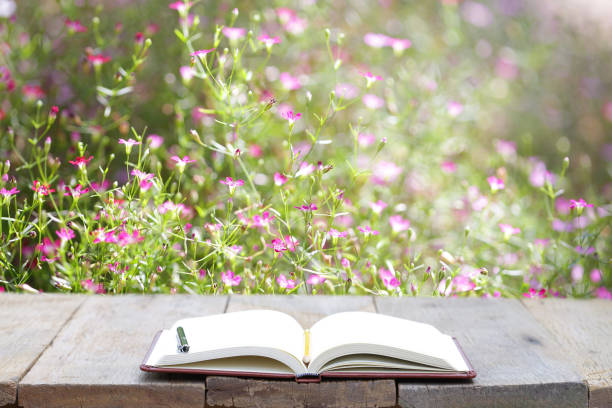 istock White notebook and pencil on wooden table 645075296
