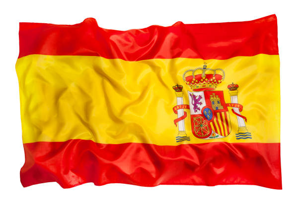 istock Spanish flag of silk waving on white background 645075520