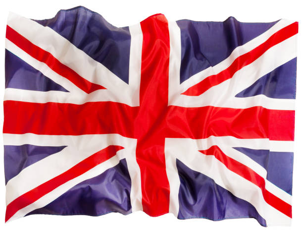 istock Great Britain flag of silk and white background 645075642