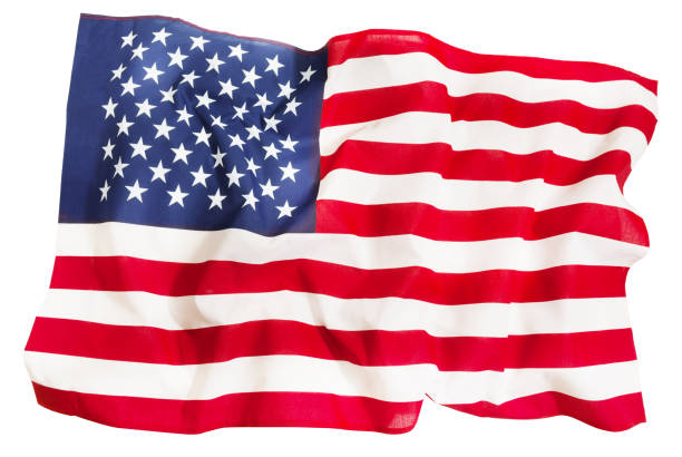 istock Textile ruffled American flag isolated on white 645075738