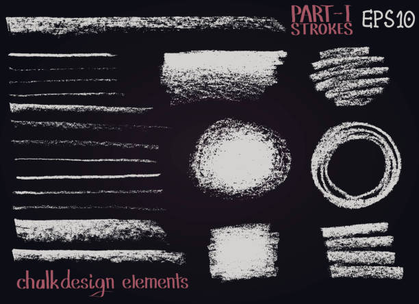 Chalk texture design elements Lines, stripes, strokes, round and rectangle shapes, frames on black board. Chalk texture design elements. Set of chalk lines, stripes, strokes, round and rectangle shapes, frames on black board. Vector design graphic elements. chalk outline stock illustrations