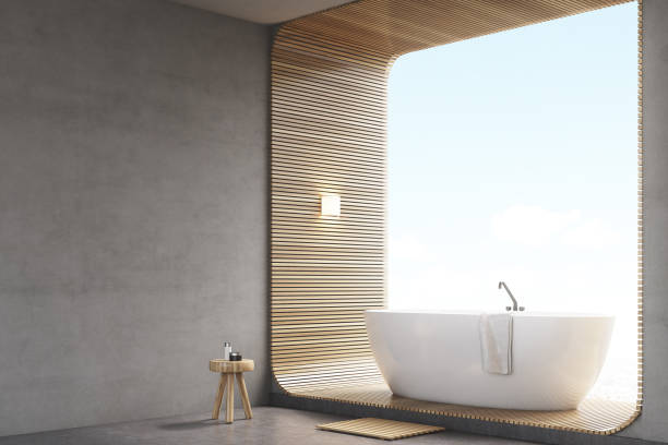 istock Corner of bathroom with wood 645093088