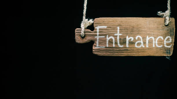 istock Wood sign for entrance 645100622