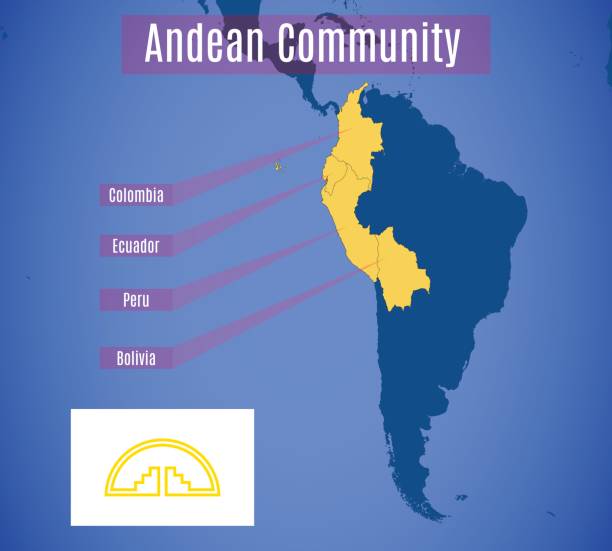 ilustrações, clipart, desenhos animados e ícones de mapa esquemático da comunidade andina. - andean community of nations