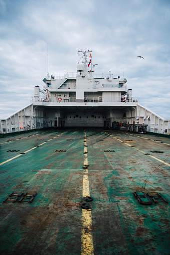 A ro-ro cargo ship deck