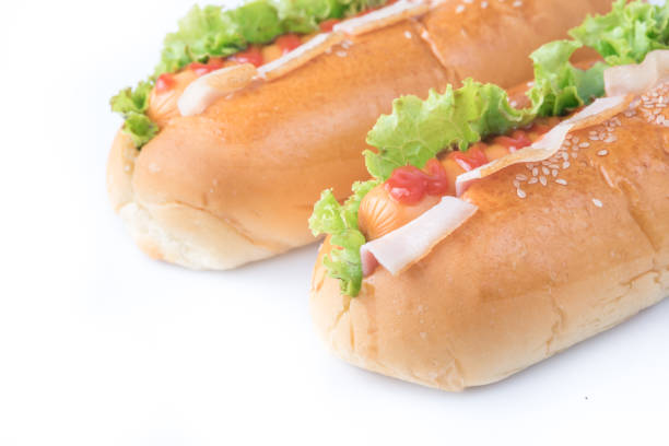 istock fast food,hot dogs with various ingredients on white background 645123632