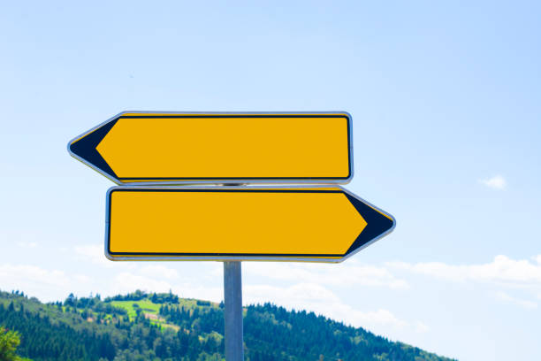 istock Signpost with two blank street arrow signs 645129818