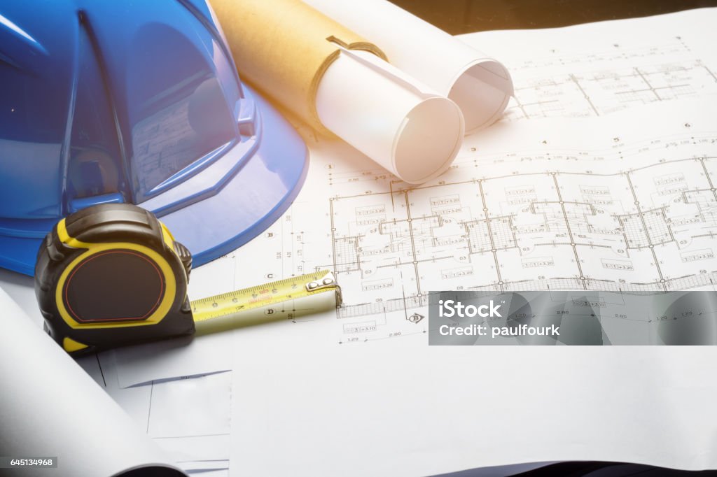 engineering diagram blueprint paper drafting project sketch engineering diagram blueprint paper drafting project sketch architectural,selective focus. Renovation Stock Photo