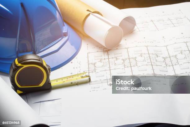 Engineering Diagram Blueprint Paper Drafting Project Sketch Stock Photo - Download Image Now