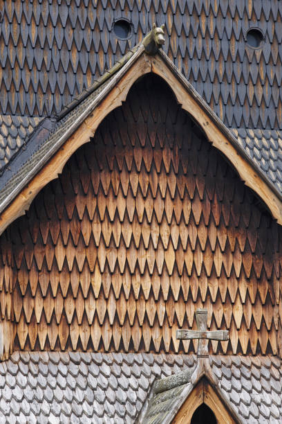 Norwegian stave church detail. Heddal. Historic building. Norway tourism. Norwegian stave church detail. Heddal. Historic building. Norway tourism. Horizontal heddal stock pictures, royalty-free photos & images