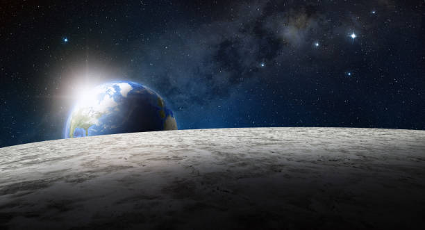 istock 3d illustration of planet earth view from the moon surface 645167908