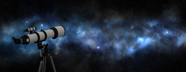 telescope pointing at the bright milky way,  3d illustration