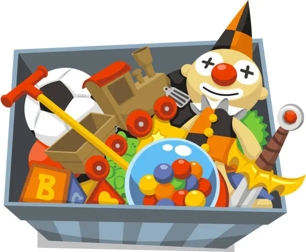 Vector illustration of box full of toys