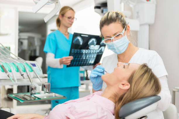 Medical procedure at dentist stock photo
